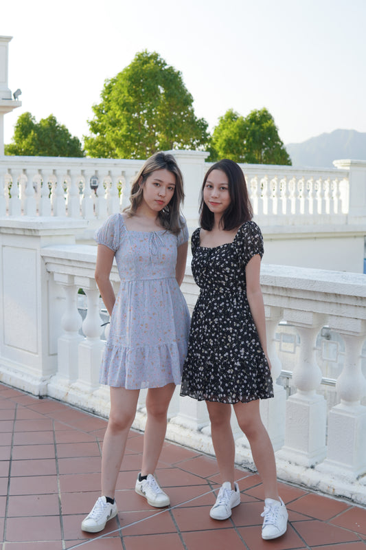 兩着泡泡袖粉紅拼色碎花雪紡OPS | 粉藍 (現貨)