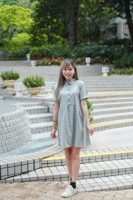 反領半鈕扣娃娃OPS | 霧藍綠 (現貨)