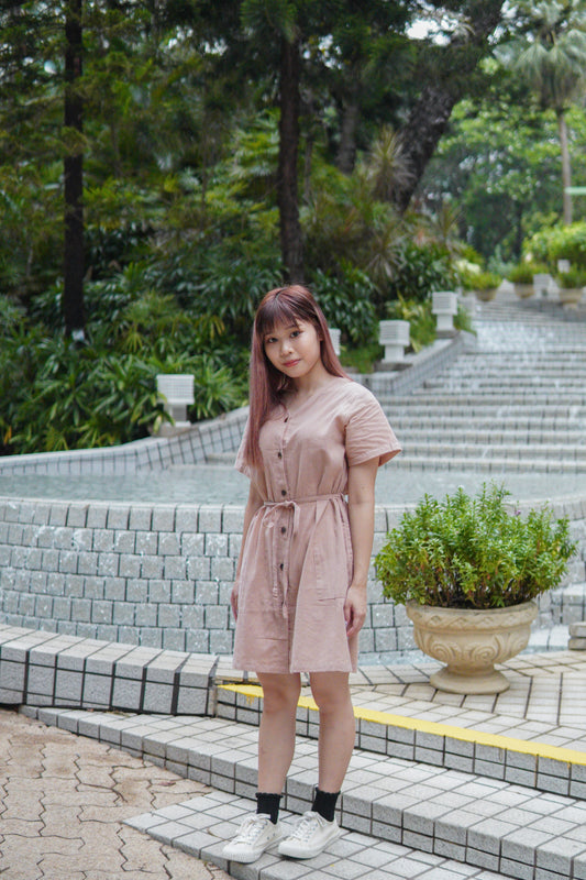 V領鈕扣口袋短版OPS | 淺粉紅 (現貨)