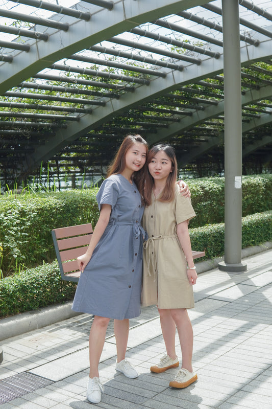 V領鈕扣口袋長版OPS | 灰藍 (現貨)