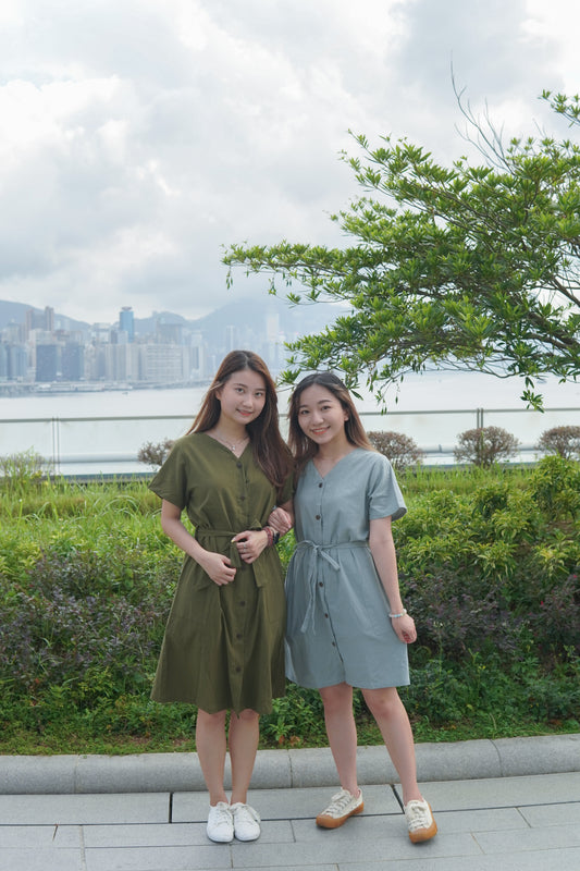 V領鈕扣口袋長版OPS | 橄欖綠 (現貨)