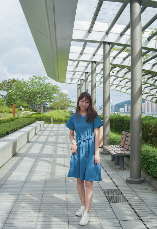 V領鈕扣口袋長版OPS | 天藍 (現貨)