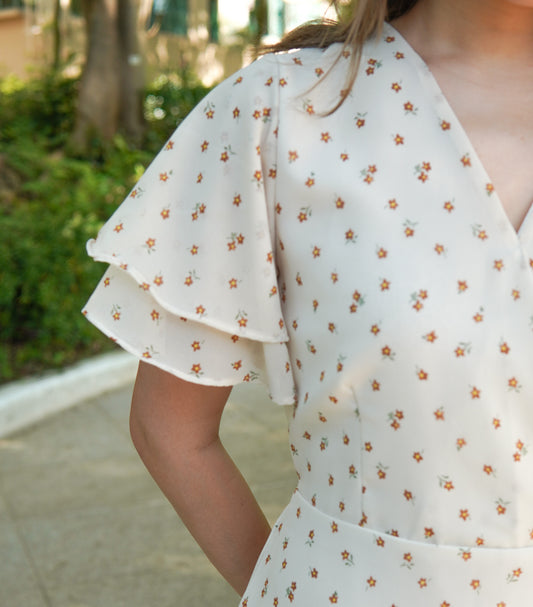 雙層袖小橘花雪紡OPS | 淡杏 (現貨)