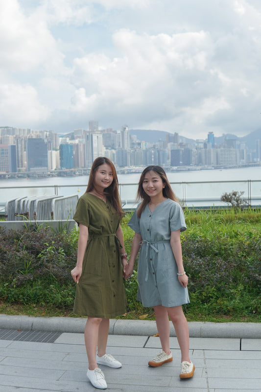 V領鈕扣口袋短版OPS | 霧藍綠 (現貨)